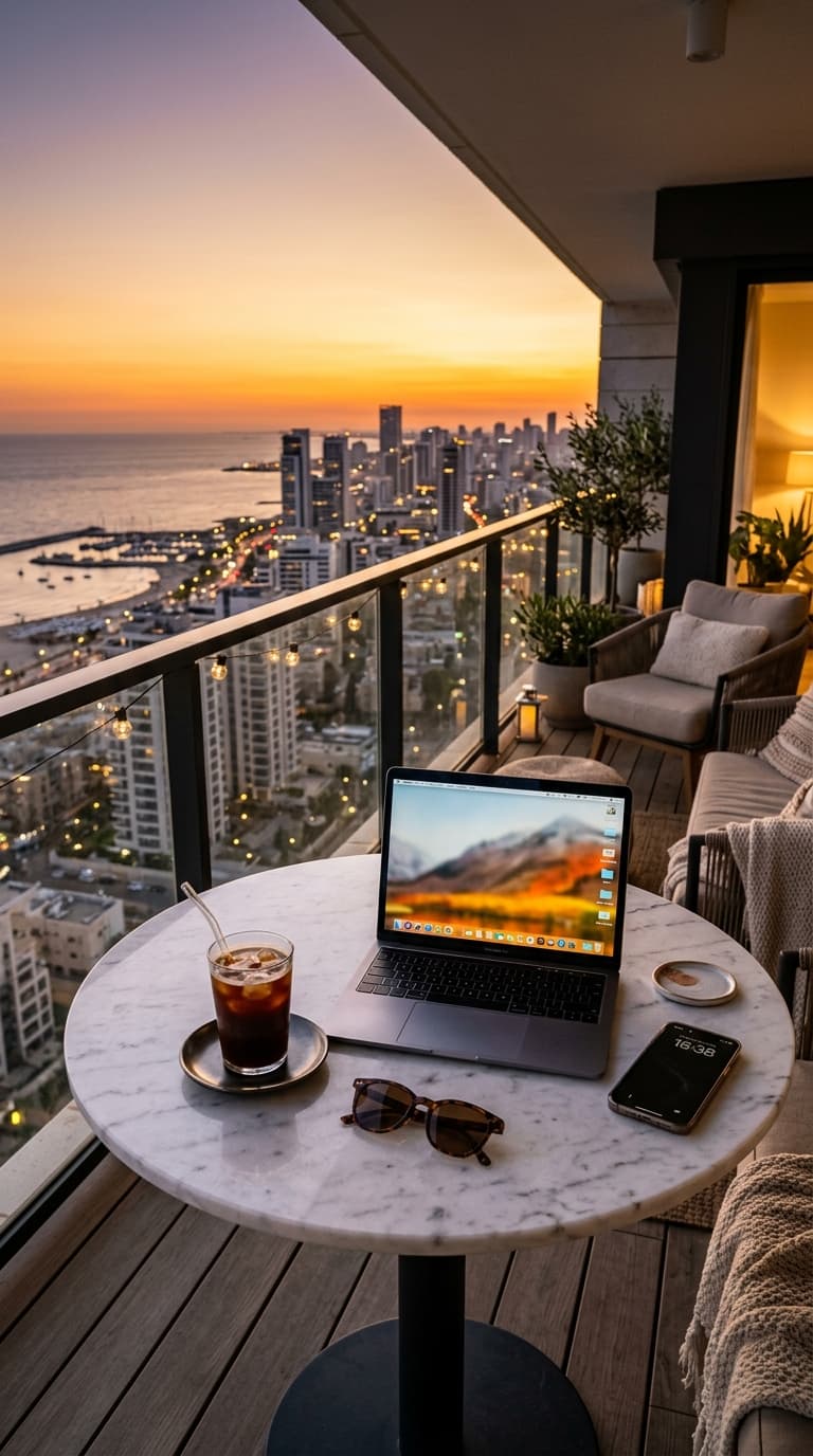 Luxury Remote Work Sunset Balcony